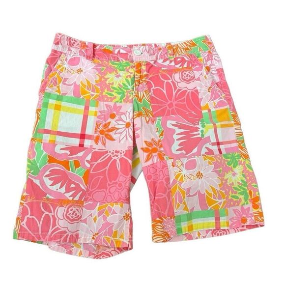 Lilly Pulitzer Pink Floral Patchwork Resort Fit Bermuda Shorts Golf Size 8 - Picture 5 of 5